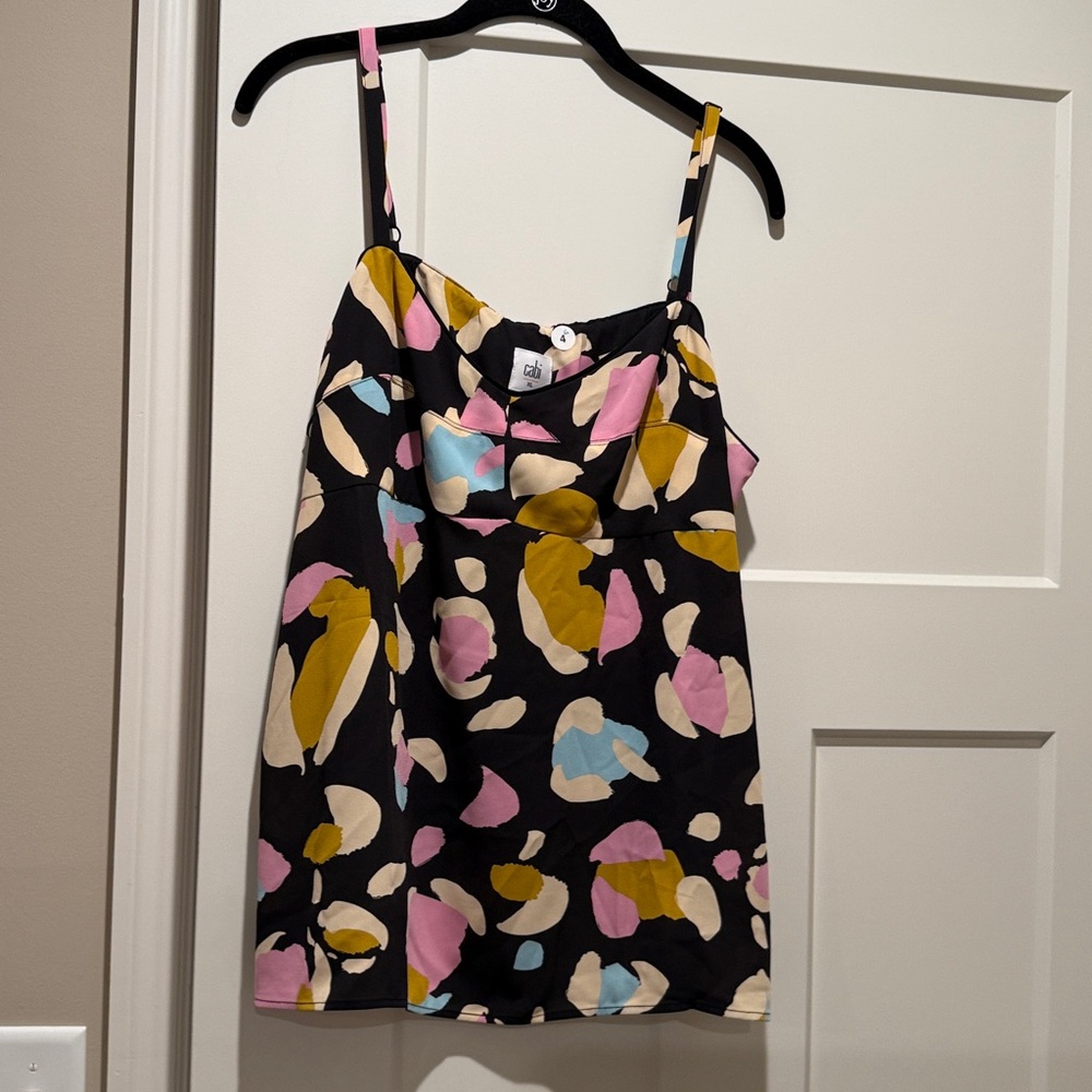 CAbi Black and Pink Abstract Top